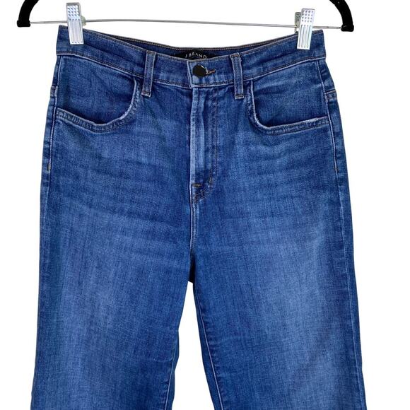 J Brand Sz 26 Joan Crop Wide Leg Jeans in Striker Wash Mid Blue Stretchy - Picture 3 of 16